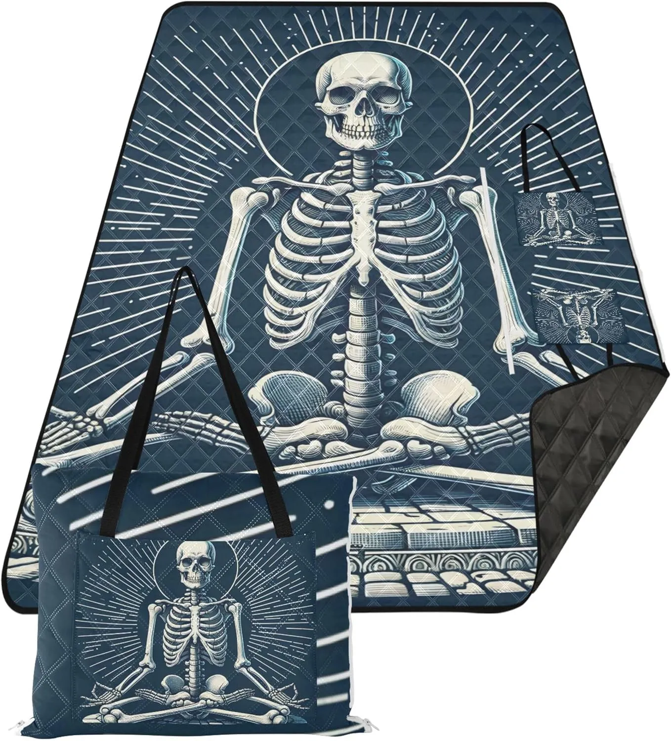 CHIFIGNO Skeleton Meditation Sand Blankets for Beach Sandproof, Outdoor Blanket Camping Mat Foldable Picnic Blankets Large, 80" x 60"