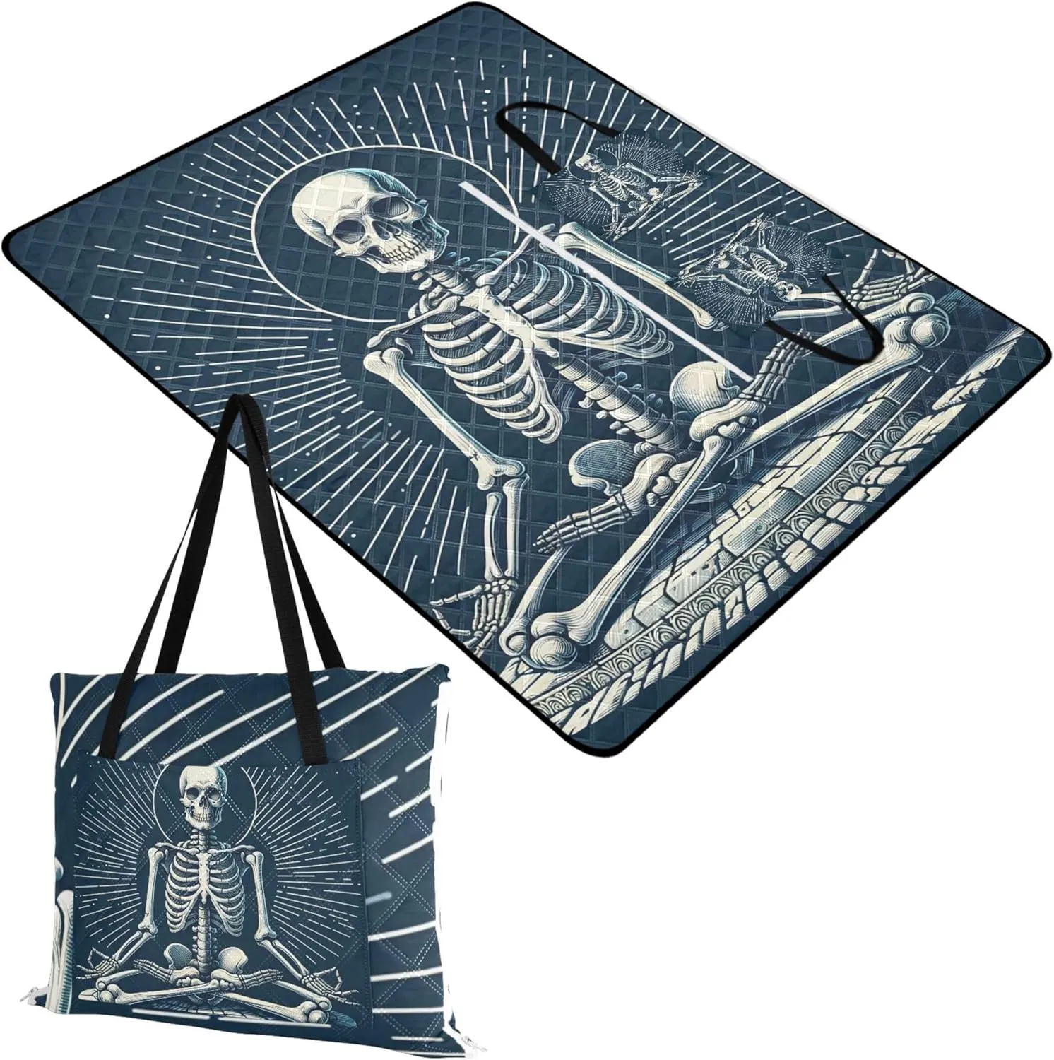CHIFIGNO Skeleton Meditation Sand Blankets for Beach Sandproof, Outdoor Blanket Camping Mat Foldable Picnic Blankets Large, 80" x 60"