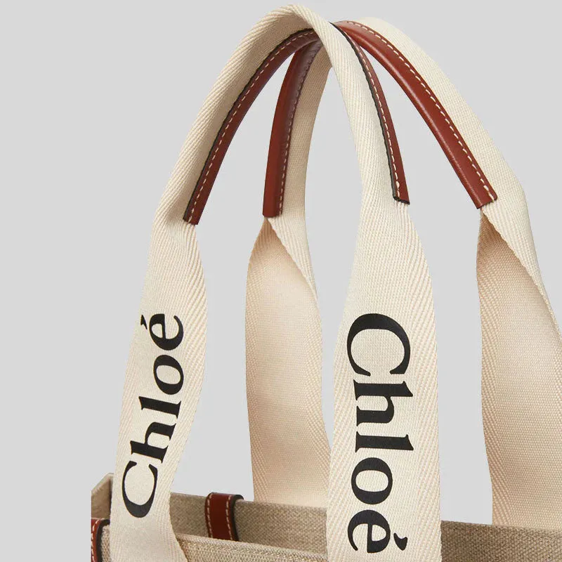 CHLOE Woody Large Tote Bag White Brown RS-CHC22AS382I2690U