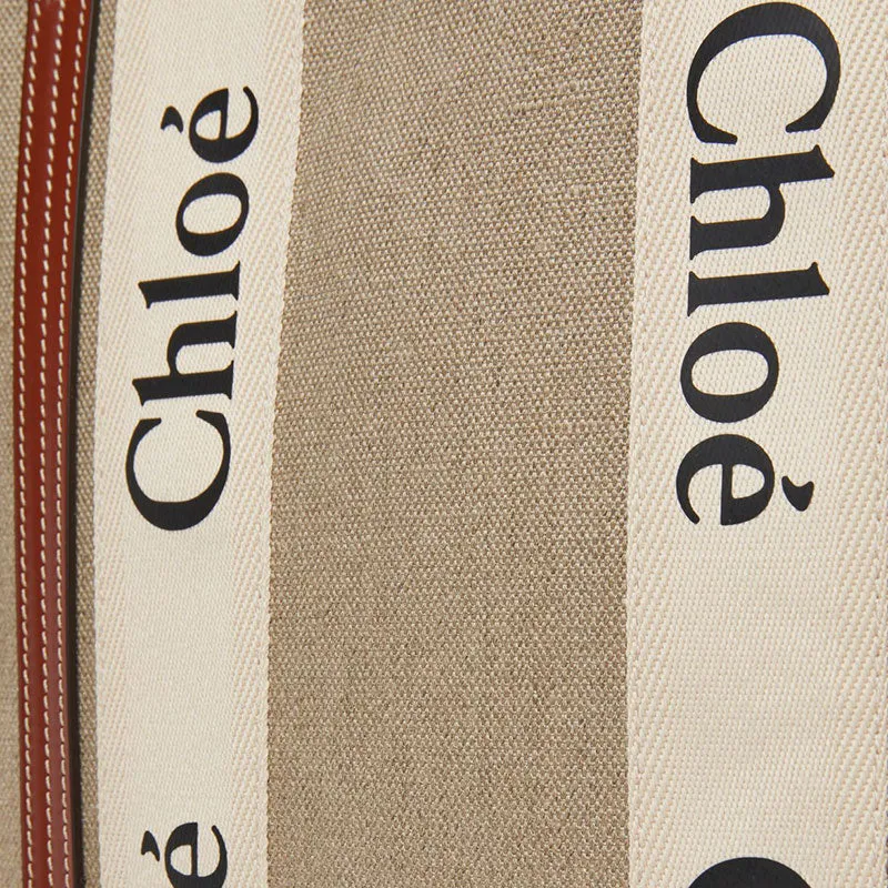 CHLOE Woody Large Tote Bag White Brown RS-CHC22AS382I2690U