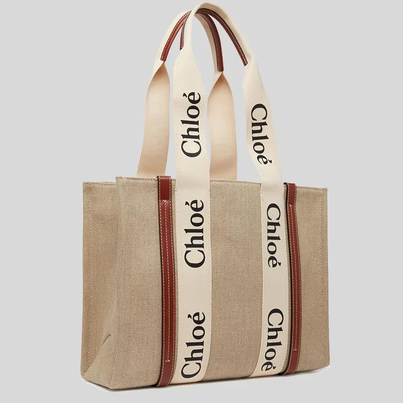 Chloe Woody Medium Tote Bag White Brown RS-CHC22AS383I2690U