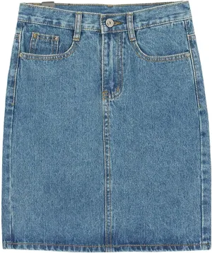 chouyatou Women's Basic Five-Pocket Rugged Wear Denim Pencil Skirt with Slit