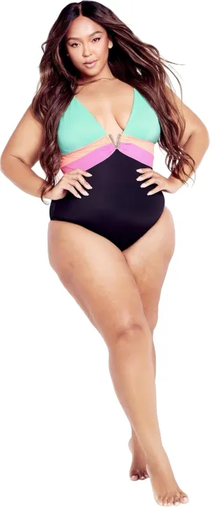 City Chic Women's Plus Size Natalia Colour Block 1 Piece