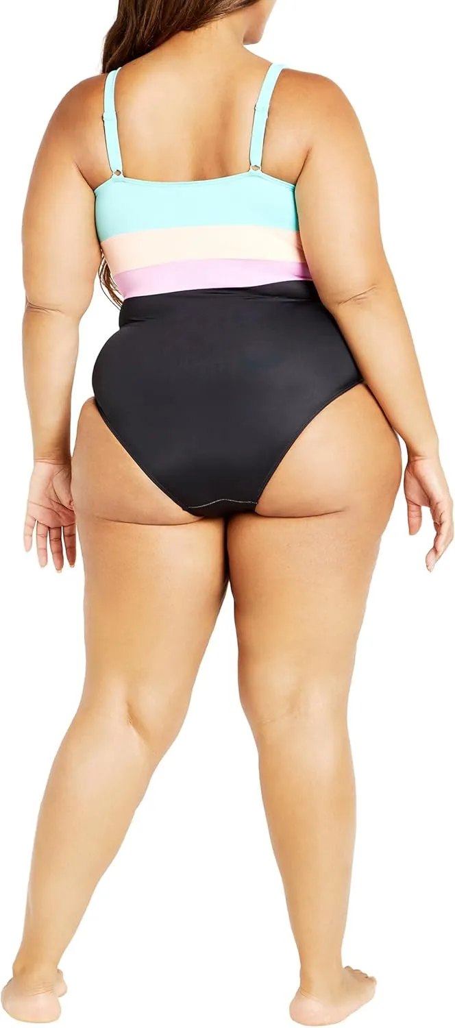 City Chic Women's Plus Size Natalia Colour Block 1 Piece