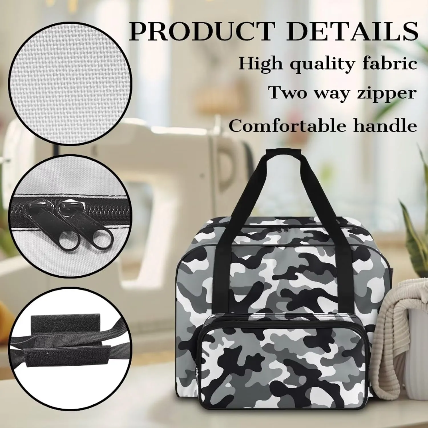 Classic Camouflage Machine Carrying Case, Spacious Case Fits Most Standard Sewing Machines, Fully-Padded Interior, Easy Zip, Large Front Pocket, Easy Transport