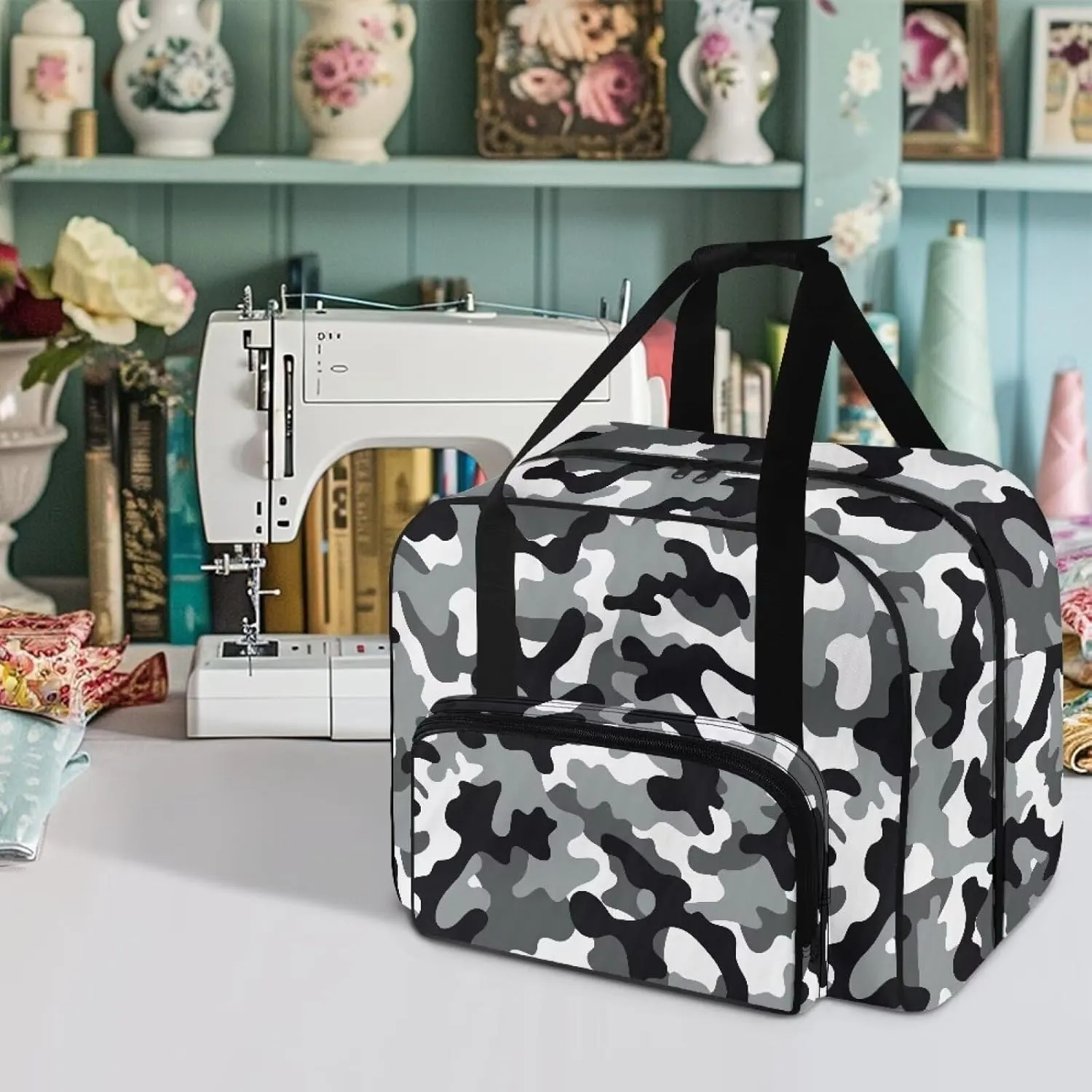 Classic Camouflage Machine Carrying Case, Spacious Case Fits Most Standard Sewing Machines, Fully-Padded Interior, Easy Zip, Large Front Pocket, Easy Transport
