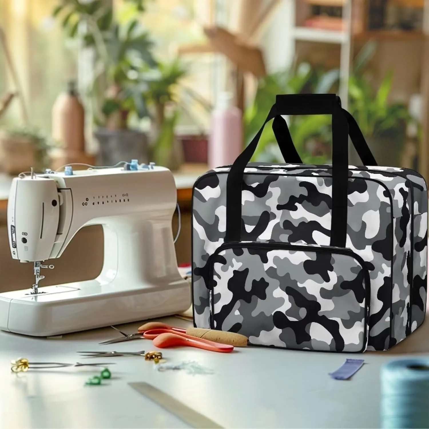 Classic Camouflage Machine Carrying Case, Spacious Case Fits Most Standard Sewing Machines, Fully-Padded Interior, Easy Zip, Large Front Pocket, Easy Transport