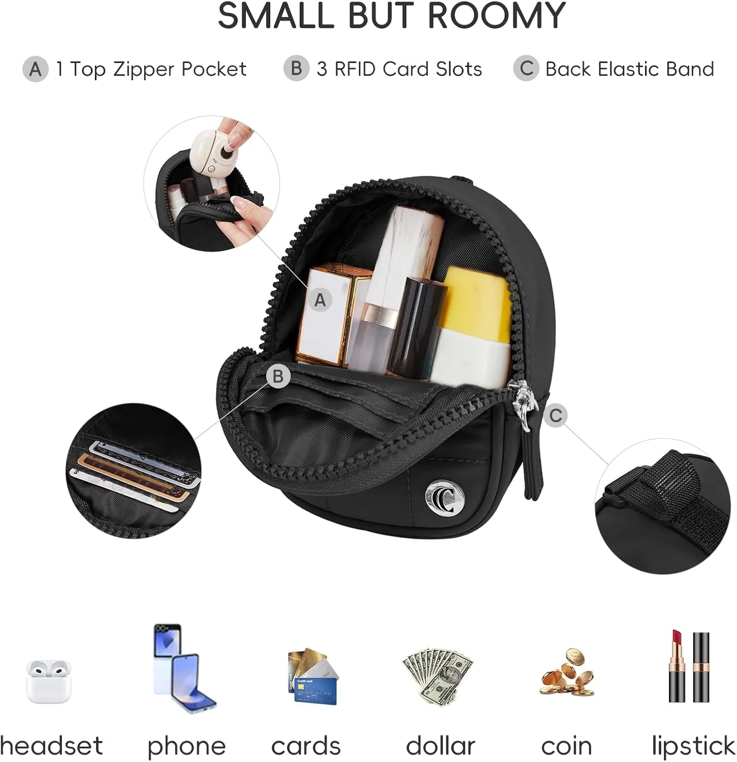 CLUCI Mini Backpack Keychain Wallet Small Change Quilted Coin Purse Cute Puffer Wristlet Pouch with 3 RFID Card Slots