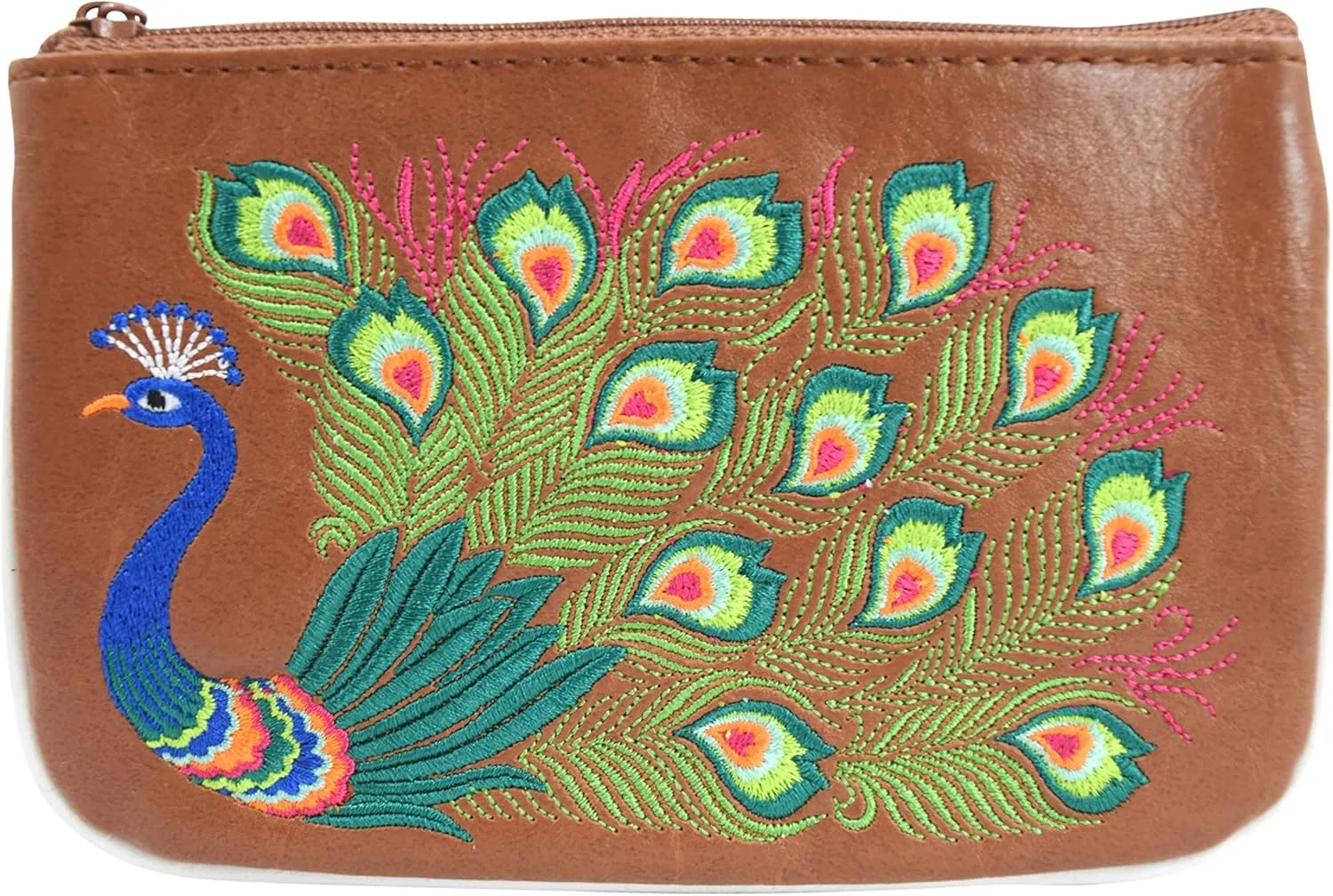 Coin wallet - Divine Peacock Embroidered Coin Wallet Coin Purse Beautiful (Brown)