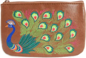 Coin wallet - Divine Peacock Embroidered Coin Wallet Coin Purse Beautiful (Brown)
