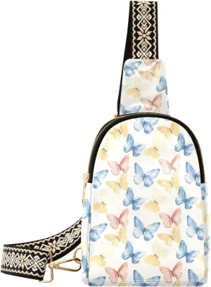 Color Butterfly Mini Crossbody Bag with Full-Print PU Leather Fashion Waist Pack with Adjustable Strap & Card Holder Great for Hiking Fishing Beach Travel & More