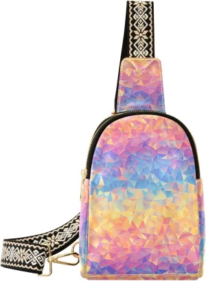 Color Neon Mini Crossbody Bag with Full-Print PU Leather Fashion Waist Pack with Adjustable Strap & Card Holder Great for Hiking Fishing Beach Travel & More