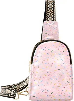 Color Sugar Granule Mini Crossbody Bag with Full-Print PU Leather Fashion Waist Pack with Adjustable Strap & Card Holder Great for Hiking Fishing Beach Travel & More