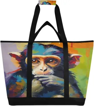 Colorful Cute Monkey Reusable Insulated Lunchbox Cooler Bag, Leakproof Kitchen Grocery Bag Collapsible Portable Cooler Tote Bag for Picnic, Camping, Office, Travel
