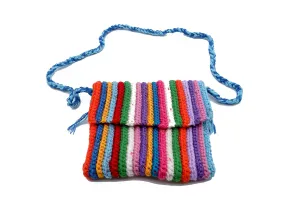 COLORFUL RAINBOW BAG, Hand Knitted Shoulder Bag, Multicolored Bag, Wool Shoulder Bag, Handmade Bag, Crochet Bag for Women