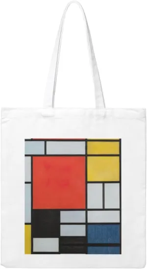 Composition in Red Yellow Blue and Black Print Canvas Tote Bag Reusable Tote Shoulder Bag for Vacation, Shopping, Work, Gym