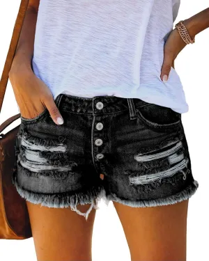 cordat Women's Mid Rise Ripped Stretchy Jeans Shorts Frayed Raw Hem Casual Denim Shorts