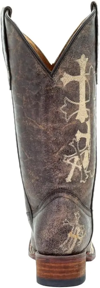 Corral Boots Womens Embroidered Square Toe Casual Boots Mid Calf Mid Heel 2-3" - Brown