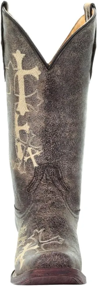 Corral Boots Womens Embroidered Square Toe Casual Boots Mid Calf Mid Heel 2-3" - Brown