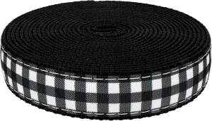 Country Brook Design - Black & White Buffalo Plaid Ribbon on Black Nylon Webbing