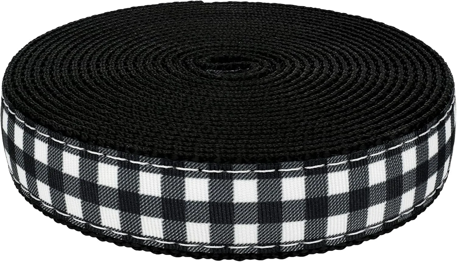 Country Brook Design - Black & White Buffalo Plaid Ribbon on Black Nylon Webbing