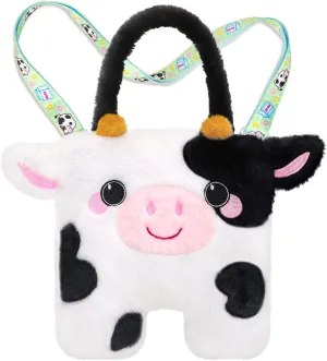 Cow Plush Crossbody Bag for Kids, Handbag Tote With Adjustable Strap, Soft Stuffed Purse With Zipper, Coin Pouch Accessories for Toddlers