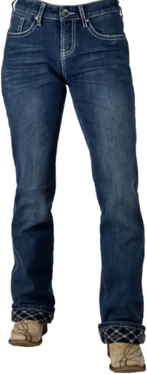 Cowgirl Tuff Western Jeans Womens Flannel Lined Med Wash JEDGFL
