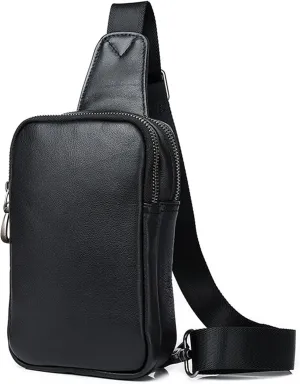 Crossbody Bags for Men Cross Body Sling Bag for Men Chest Bag Daypack Crossbody Bag Leather Sling Backpack for Travel Sport Running Hiking, Black