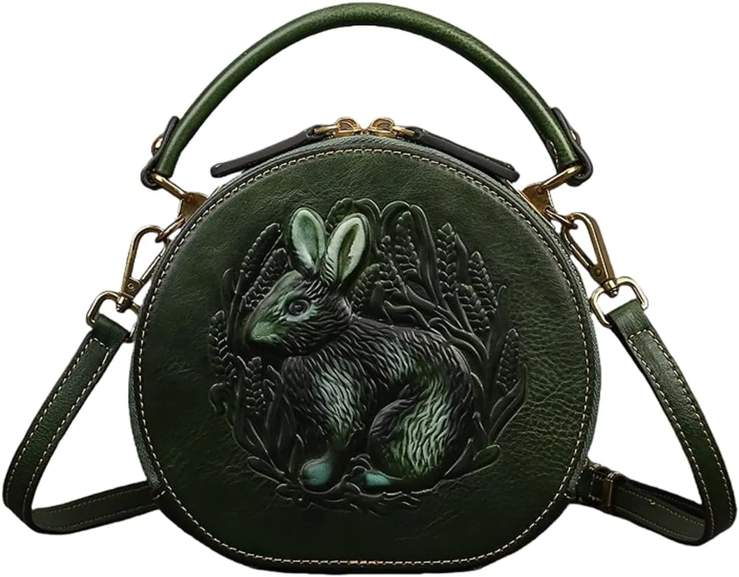 Crossbody Handbags for Women Leather Handbags Embossed Rabbit Handmade Leather Crossbody Bag
