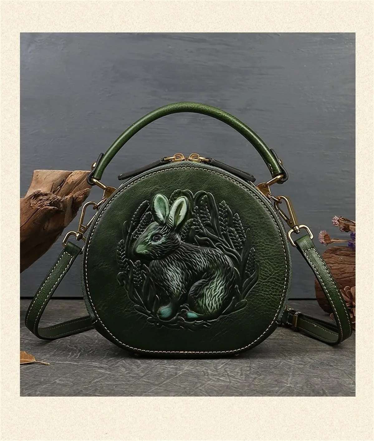 Crossbody Handbags for Women Leather Handbags Embossed Rabbit Handmade Leather Crossbody Bag