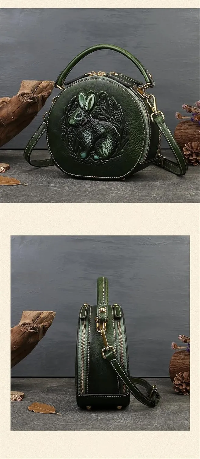 Crossbody Handbags for Women Leather Handbags Embossed Rabbit Handmade Leather Crossbody Bag