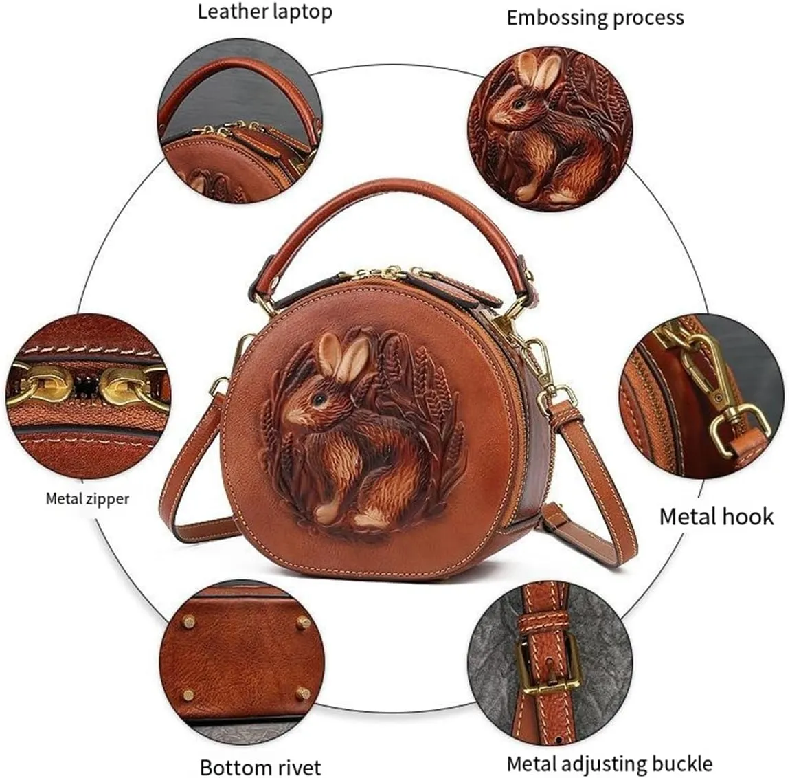 Crossbody Handbags for Women Leather Handbags Embossed Rabbit Handmade Leather Crossbody Bag