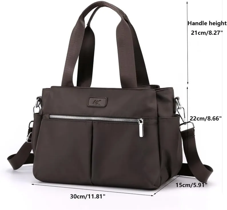 Crossbody Purses for Women Nylon Waterproof Shoulder Bag Ladies Commuter Travel Daily Handbag with Detachable Strap Coffee