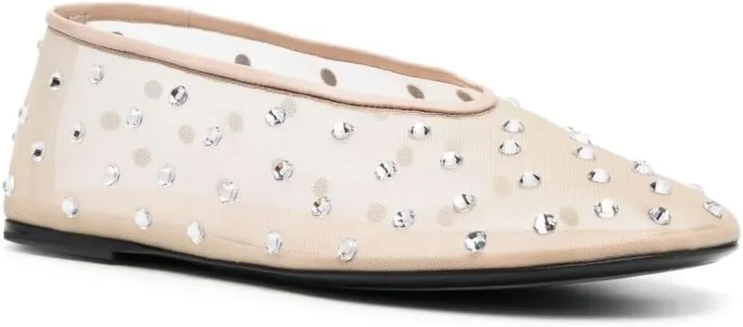 Crystal-Embellished Mesh Flats Women's Rhinestone Ballet Flat Slip On Ballerina Shoes Comfortable Casual Gauze Shoe