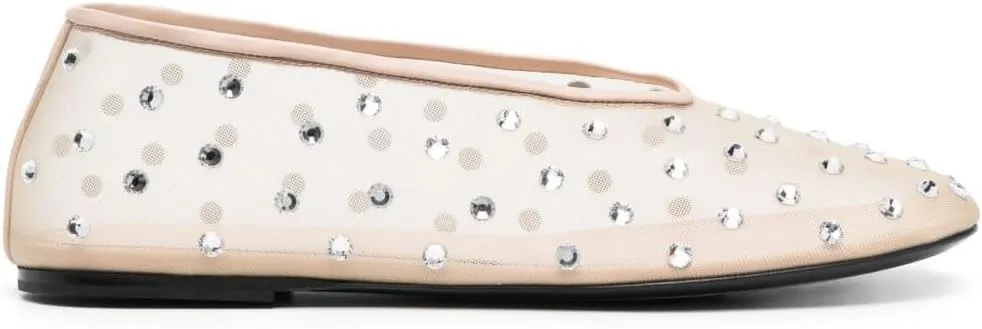 Crystal-Embellished Mesh Flats Women's Rhinestone Ballet Flat Slip On Ballerina Shoes Comfortable Casual Gauze Shoe