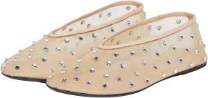 Crystal-Embellished Mesh Flats Women's Rhinestone Ballet Flat Slip On Ballerina Shoes Comfortable Casual Gauze Shoe