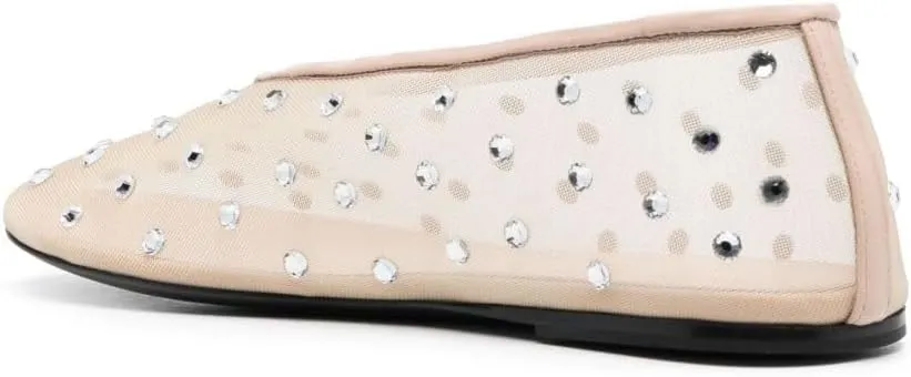 Crystal-Embellished Mesh Flats Women's Rhinestone Ballet Flat Slip On Ballerina Shoes Comfortable Casual Gauze Shoe