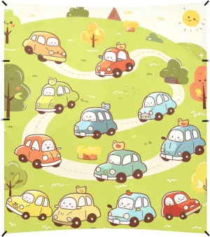Cute Cartoon Cars Doodle Style Beach Canopy UPF50 Easy Setup Sun Shelter with Sand Pockets for Camping, Picnics, Backyard & Fishing