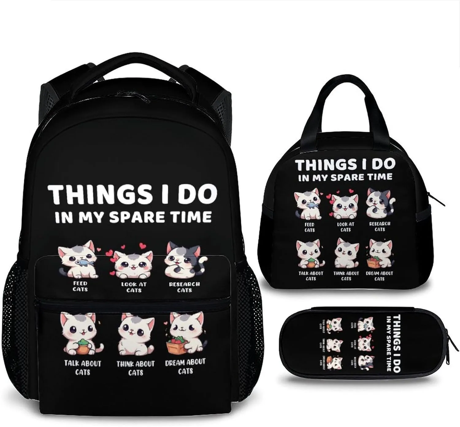 Cute Cat Backpack, Kids School Bag for Girls Boys, Set of 3 Preschool Elementary Kindergarten Backpack, 17 Inch Bookbags for School Travel Hiking Picnic