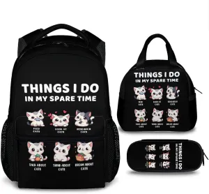 Cute Cat Backpack, Kids School Bag for Girls Boys, Set of 3 Preschool Elementary Kindergarten Backpack, 17 Inch Bookbags for School Travel Hiking Picnic