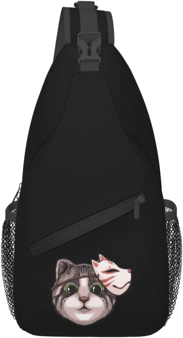 Cute Cat With A Fox Mask Strapped To Her Head Crossbody Bags For Women Men Chest Backpack Gym Shoulder Bag Travel Outdoor Sports Casual Crossbody Bags