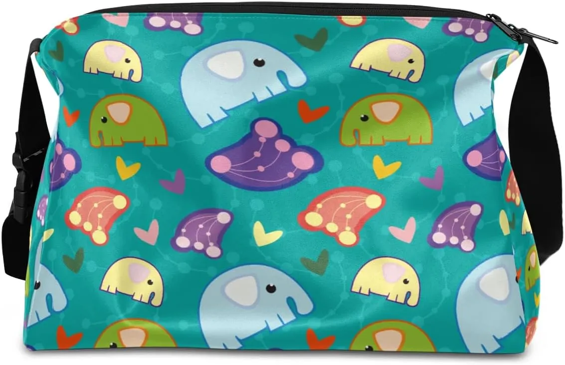 Cute Elephant Love Heart Small Gym Bag for Men Women Workout Sport Duffle Bag Waterproof Weekender Overnight Bag Lightweight Carry on Tote Bag Crossbody Shoulder Travel Bag for Swim Yoge Dance
