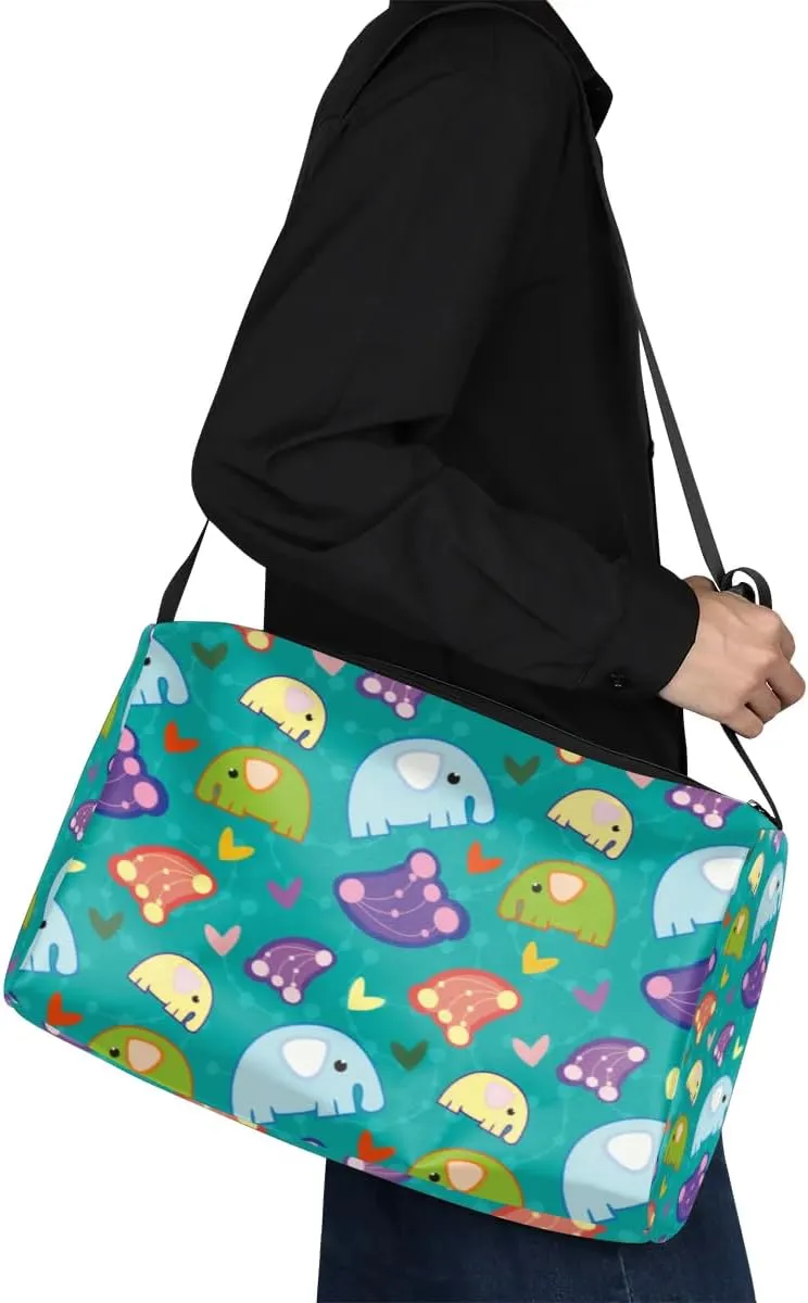 Cute Elephant Love Heart Small Gym Bag for Men Women Workout Sport Duffle Bag Waterproof Weekender Overnight Bag Lightweight Carry on Tote Bag Crossbody Shoulder Travel Bag for Swim Yoge Dance