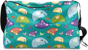 Cute Elephant Love Heart Small Gym Bag for Men Women Workout Sport Duffle Bag Waterproof Weekender Overnight Bag Lightweight Carry on Tote Bag Crossbody Shoulder Travel Bag for Swim Yoge Dance