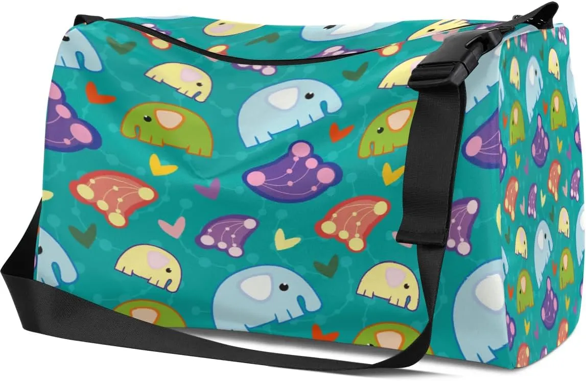 Cute Elephant Love Heart Small Gym Bag for Men Women Workout Sport Duffle Bag Waterproof Weekender Overnight Bag Lightweight Carry on Tote Bag Crossbody Shoulder Travel Bag for Swim Yoge Dance