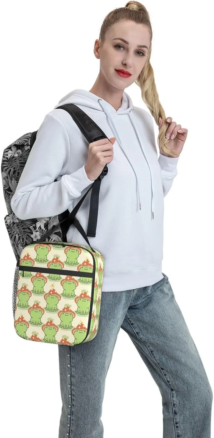 Cute Frog Mushroom Hat Insulated Lunch Bag, Reusable Lunch Box Tote Bag For Office Work Picnic Travel Women/Men