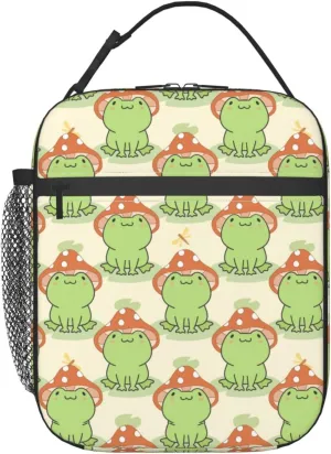 Cute Frog Mushroom Hat Insulated Lunch Bag, Reusable Lunch Box Tote Bag For Office Work Picnic Travel Women/Men