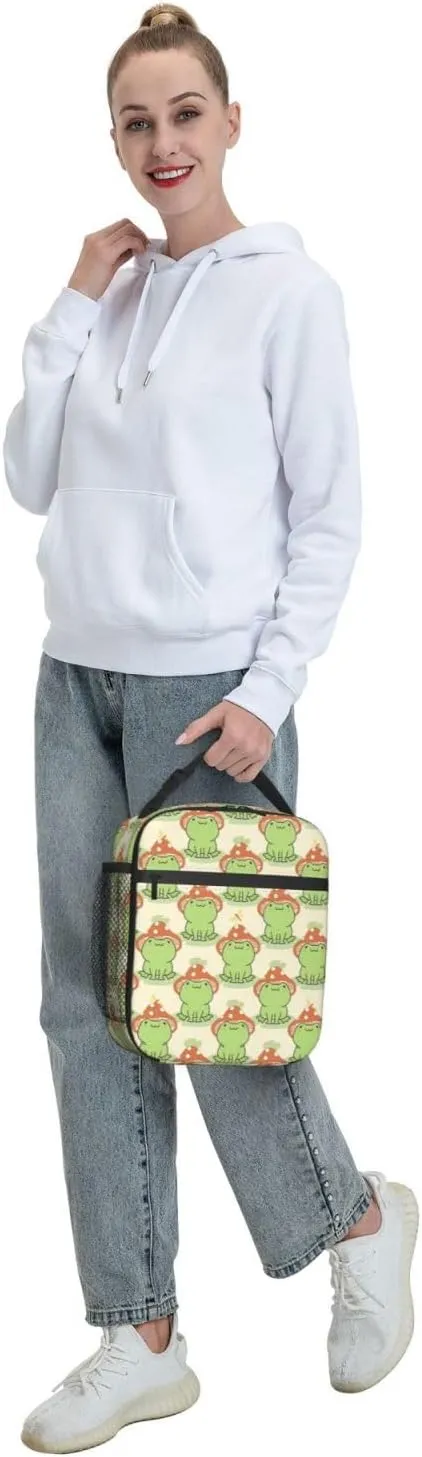 Cute Frog Mushroom Hat Insulated Lunch Bag, Reusable Lunch Box Tote Bag For Office Work Picnic Travel Women/Men