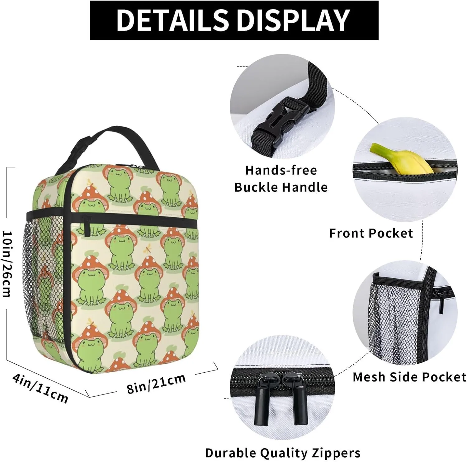 Cute Frog Mushroom Hat Insulated Lunch Bag, Reusable Lunch Box Tote Bag For Office Work Picnic Travel Women/Men