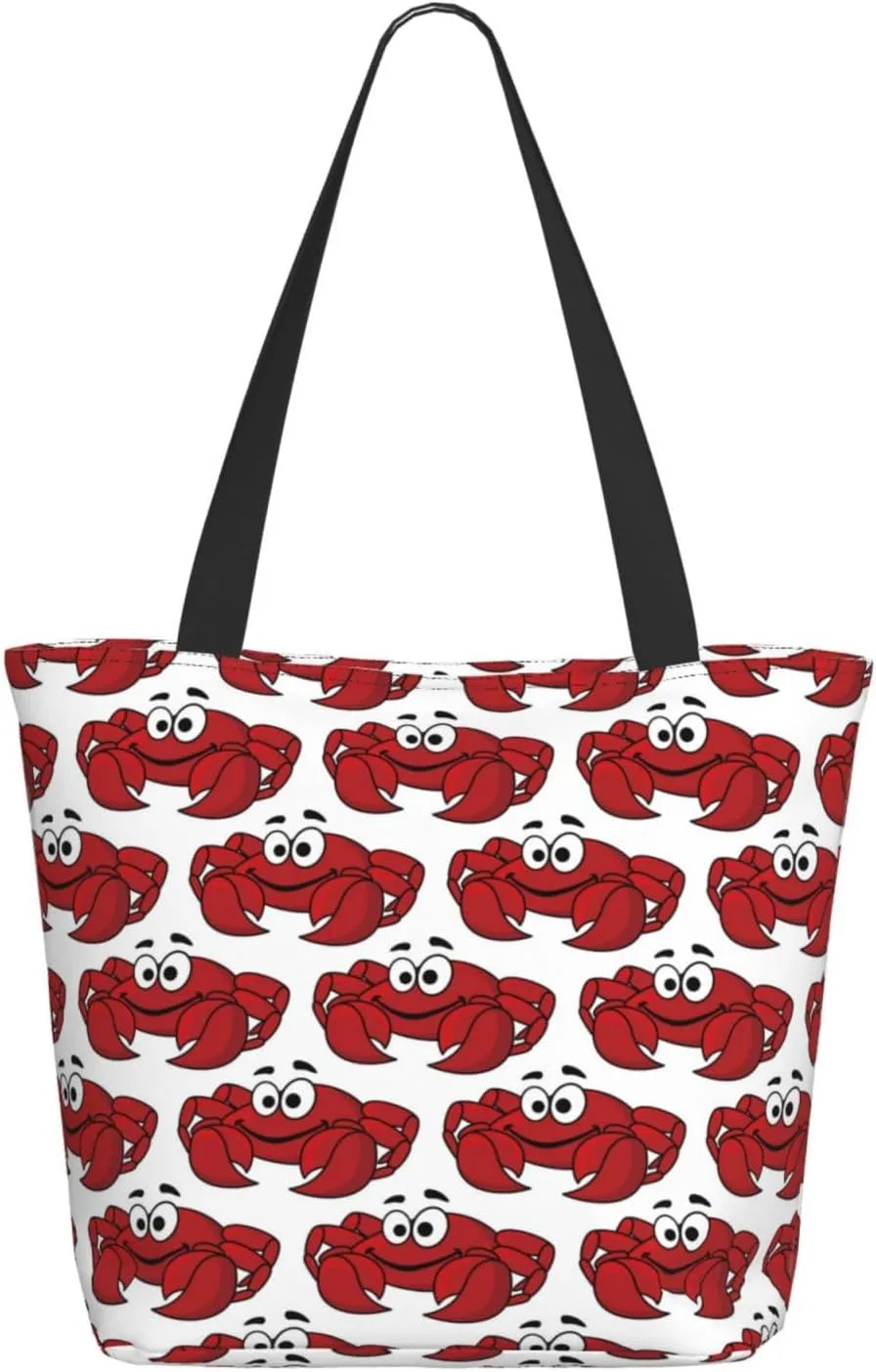 Cute red crab Tote Bag for Women - Lightweight Reusable Canvas Tote Bag with Zipper, Multi-Purpose Cotton Tote Bags Bulk for Grocery Bags,Shopping Bags